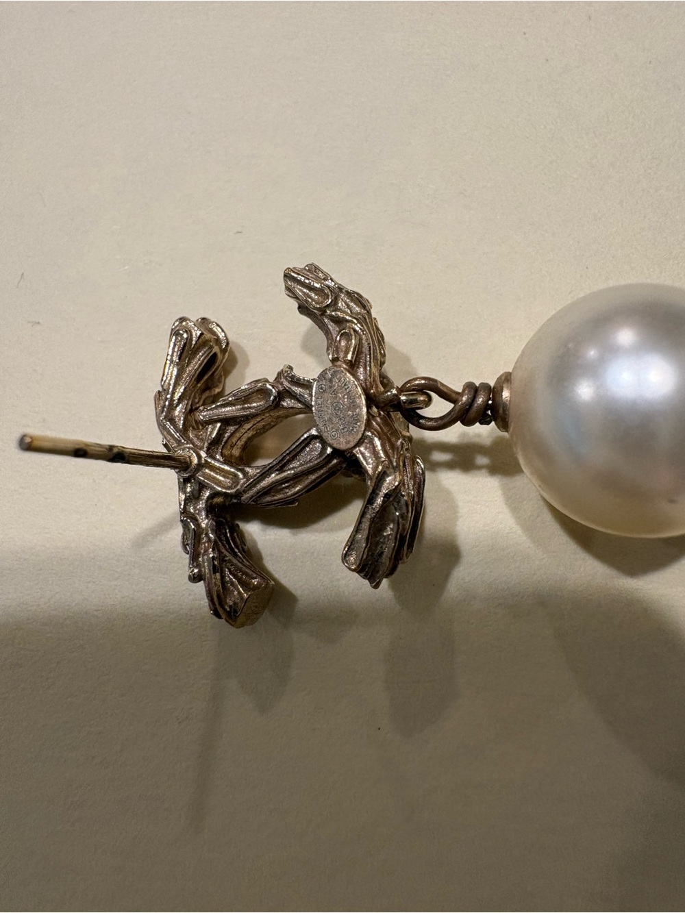 CHANEL Gold-Tone CC Pearl Drop Earrings - Gold and Cream - Picture 5 of 6